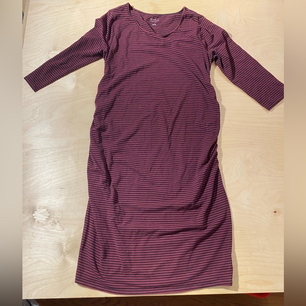 Isabel Burgundy and Black Striped Long Sleeve Maternity Dress XL (NZ)
